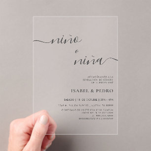 Minimalist Nino o Nina Spanish Gender Reveal Acrylic Invitations
