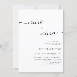 Minimalist Nino o Nina Spanish Gender Reveal Invitation