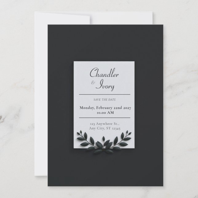Minimalist Nordic Greenery Wreath Wedding Invitation (Front)
