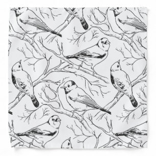 Minimalist North American Birds Line Art Pattern Bandana