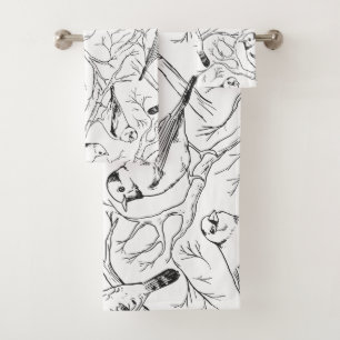 Minimalist North American Birds Line Art Pattern Bath Towel Set