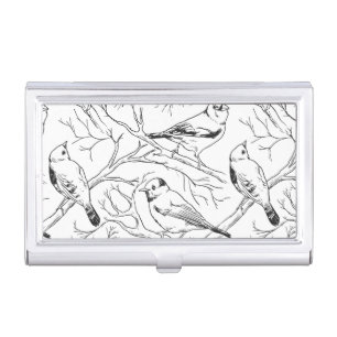 Minimalist North American Birds Line Art Pattern Business Card Case