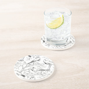 Minimalist North American Birds Line Art Pattern Coaster