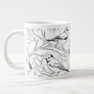 Minimalist North American Birds Line Art Pattern Giant Coffee Mug