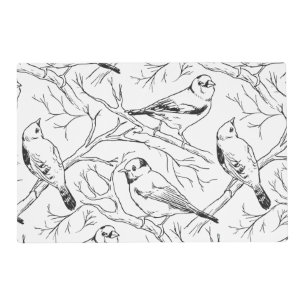 Minimalist North American Birds Line Art Pattern Placemat