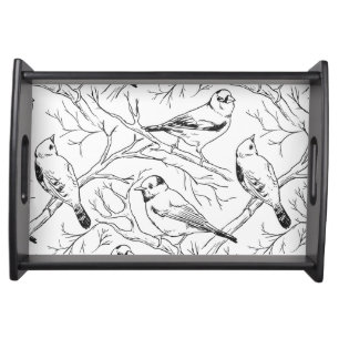 Minimalist North American Birds Line Art Pattern Serving Tray