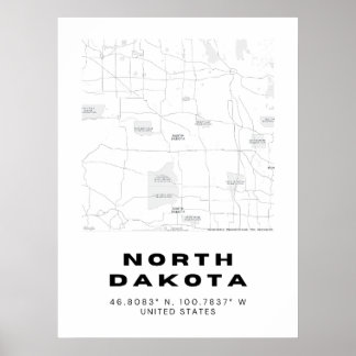 Minimalist North Dakota Map Art Poster