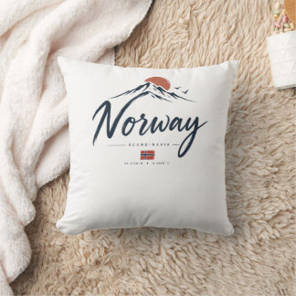 Minimalist Norway Flag Mountain  Throw Pillow