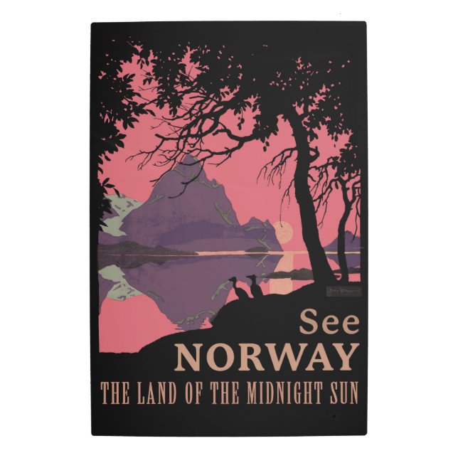 Minimalist Norway Sunset Poster - Mountain Fjord (Front)