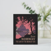 Minimalist Norway Sunset Poster - Mountain Fjord (Standing Front)