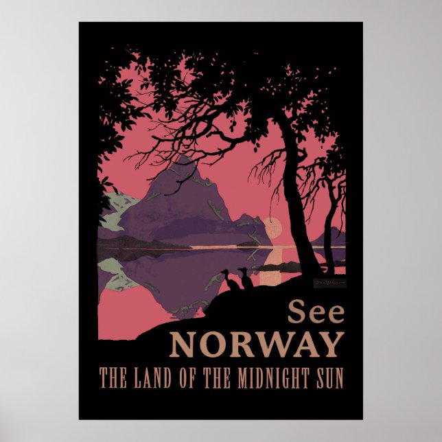 Minimalist Norway Sunset Poster - Mountain Fjord (Front)