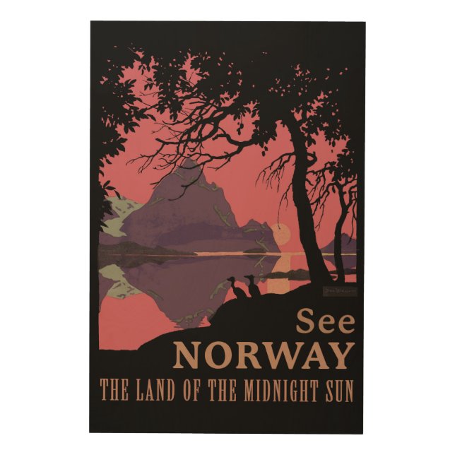Minimalist Norway Sunset Poster - Mountain Fjord (Front)