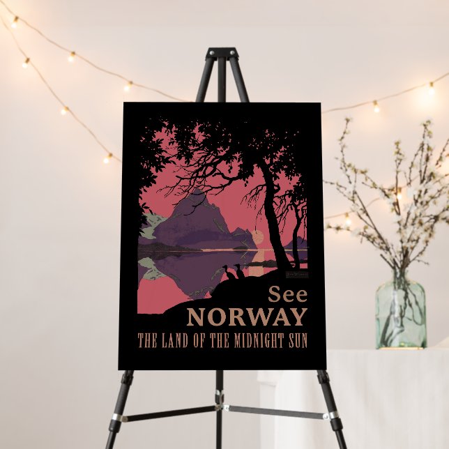 Minimalist Norway Sunset Poster - Mountain Fjord (In Situ (Stand))