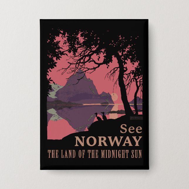 Minimalist Norway Sunset Poster - Mountain Fjord Button (Front)
