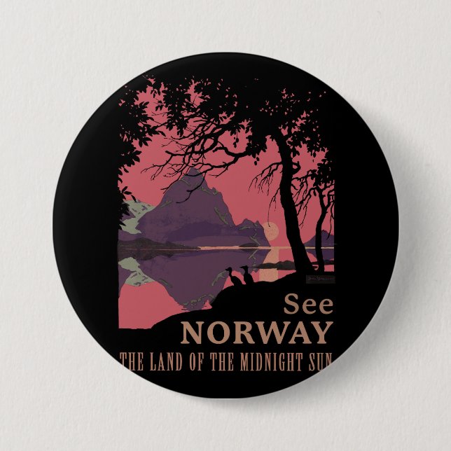 Minimalist Norway Sunset Poster - Mountain Fjord Button (Front)