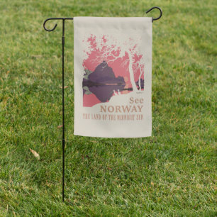 Minimalist Norway Sunset Poster - Mountain Fjord Garden Flag