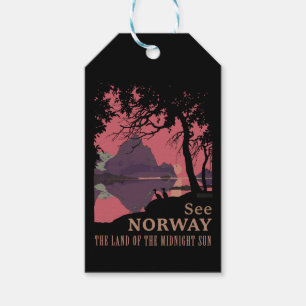 Minimalist Norway Sunset Poster - Mountain Fjord Gift Tags