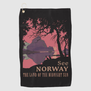 Minimalist Norway Sunset Poster - Mountain Fjord Golf Towel