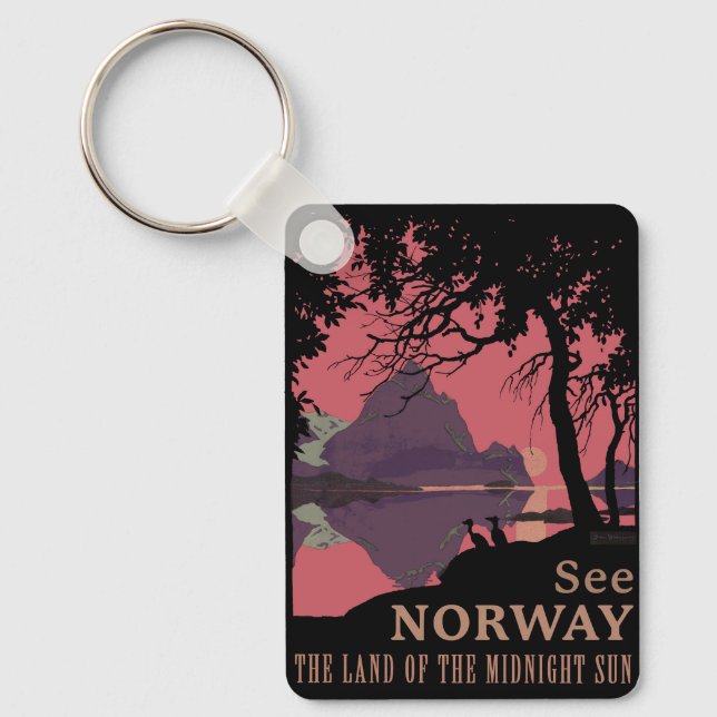 Minimalist Norway Sunset Poster - Mountain Fjord Keychain (Front)