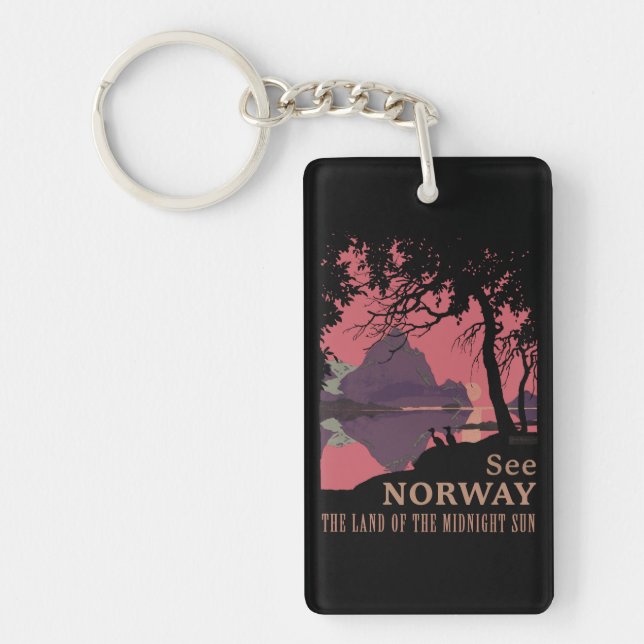 Minimalist Norway Sunset Poster - Mountain Fjord Keychain (Front)