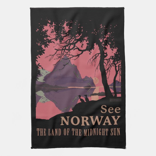 Minimalist Norway Sunset Poster - Mountain Fjord Kitchen Towel (Vertical)