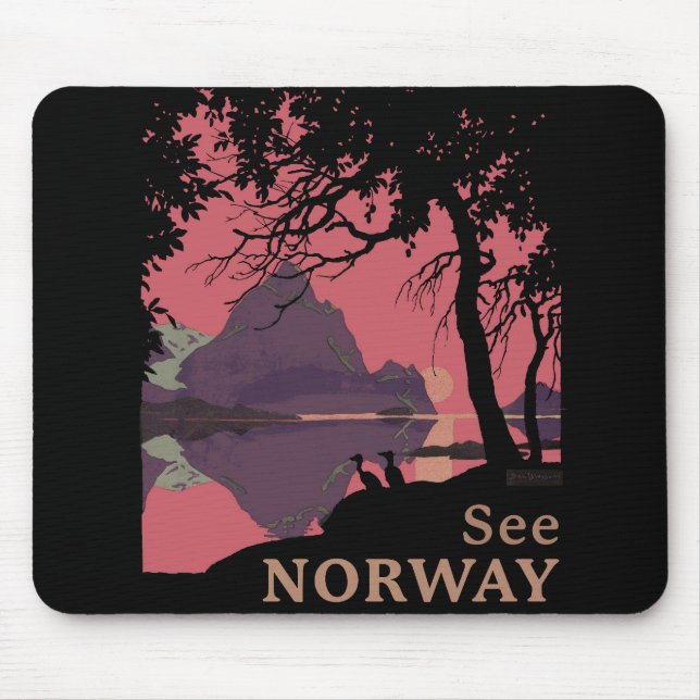 Minimalist Norway Sunset Poster - Mountain Fjord Mouse Pad (Front)
