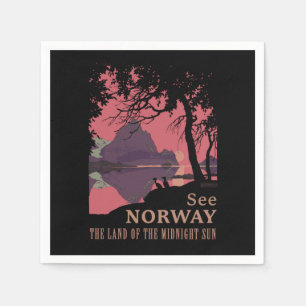 Minimalist Norway Sunset Poster - Mountain Fjord Napkins