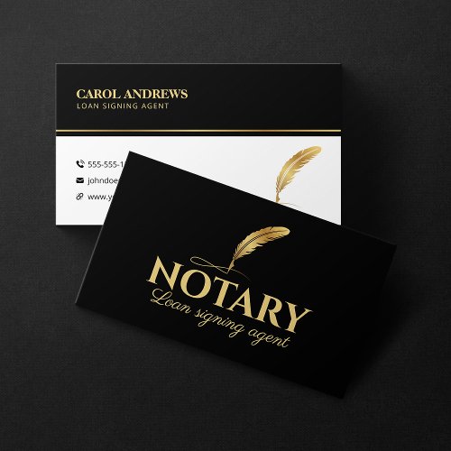 Minimalist Notary Loan Signing Agent Black Gold Business Card