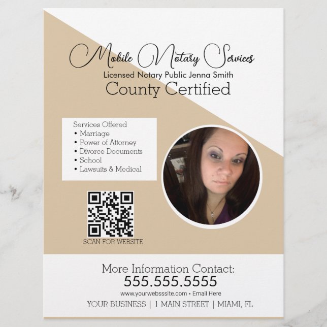 Minimalist Notary Mobile Services Photo QR FLYER (Front)