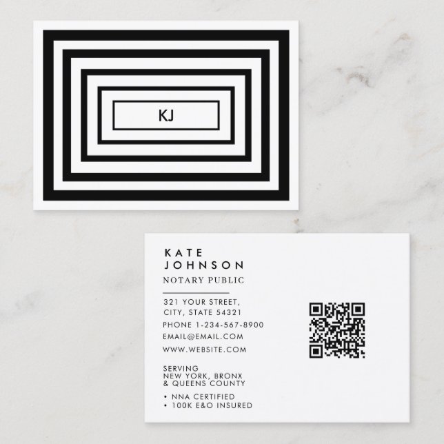 Minimalist Notary Signing Agent Black White Logo Business Card (Front/Back)