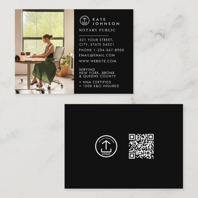Minimalist Notary Signing Agent Custom Logo Photo  Business Card (Front/Back)