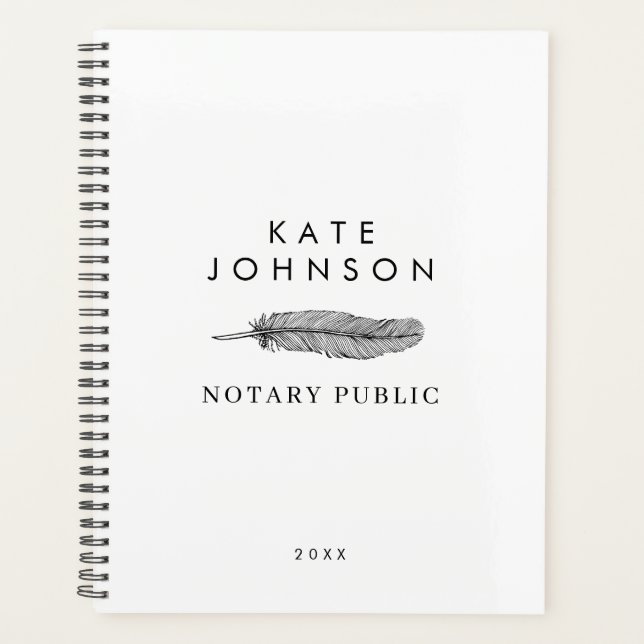 Minimalist Notary Signing Agent Feather Quill Logo Planner (Front)
