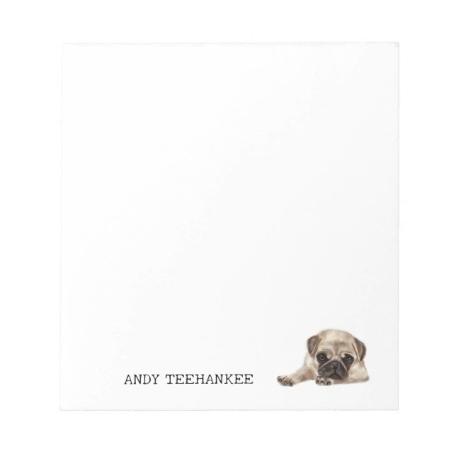 Minimalist Note Pad Dog Pug, Editable, Personalize (Front)