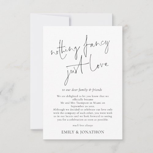 Minimalist Nothing Fancy Just Love Elopement Invitation