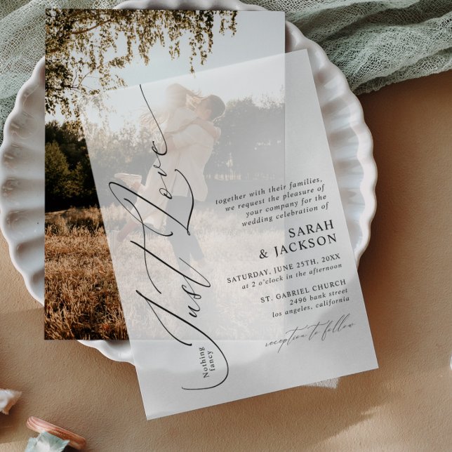 Minimalist Nothing Fancy Just Love Modern Wedding Vellum Invitations (Creator Uploaded)