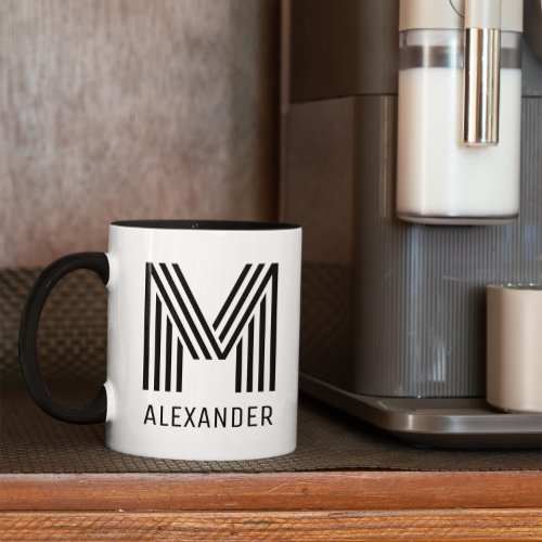 Minimalist Novelty Stripes Monogram Mug