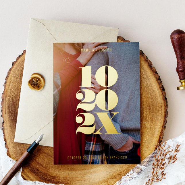 Minimalist Numeric Date Save the Date Foil Invitation (Creator Uploaded)