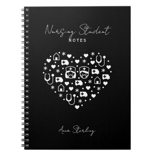 Minimalist Nursing Student Personalized Black Notebook