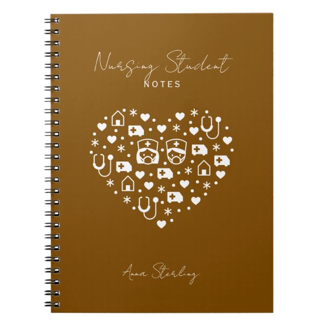 Minimalist Nursing Student Personalized Brown Notebook (Front)