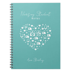 Minimalist Nursing Student Personalized Cyan Notebook