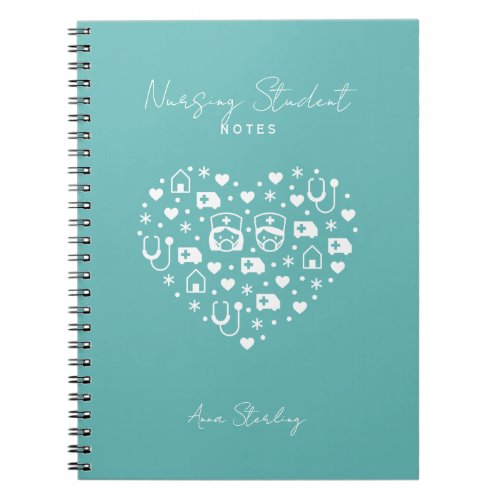 Minimalist Nursing Student Personalized Cyan Notebook