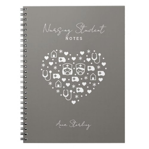 Minimalist Nursing Student Personalized Grey Notebook