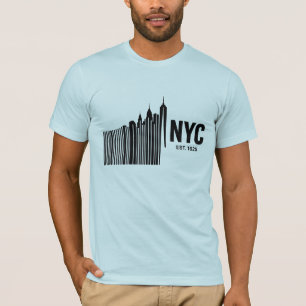 Minimalist NYC Barcode Skyline Design T-Shirt