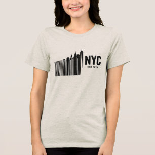 Minimalist NYC Barcode Skyline Design Tri-Blend Shirt
