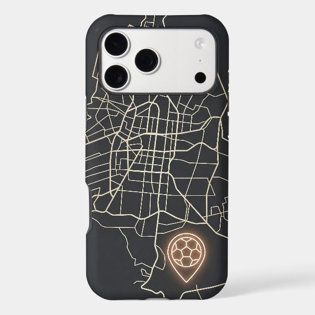 Minimalist NYC Soccer Map Pin Line Art iPhone Case (Back)