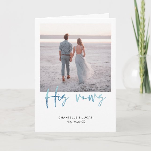 Minimalist Ocean Blue His Vow Card (Front)