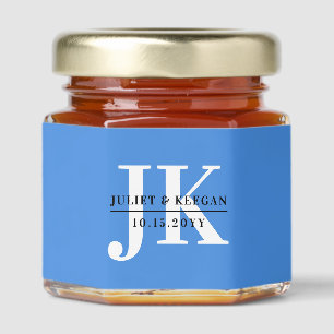 Minimalist Ocean Blue Monogram Wedding Honey Jar Favors