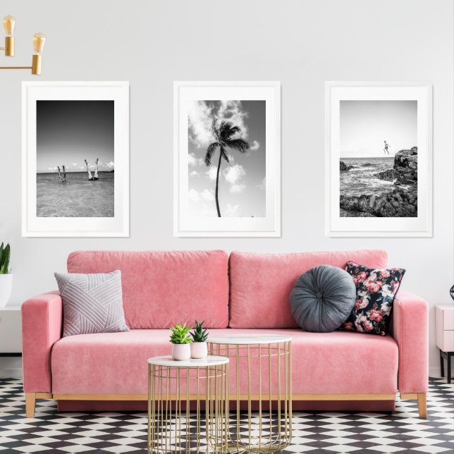 Minimalist Ocean Palm Tree 24x36 Livingroom  Wall Art Sets (Livingroom)