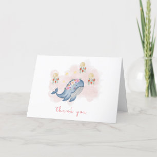 Minimalist Ocean Sweet Whale Floral Baby Shower Letterpress Thank You Card