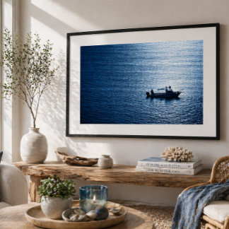 Minimalist Ocean Wall Art Fisherman Blue